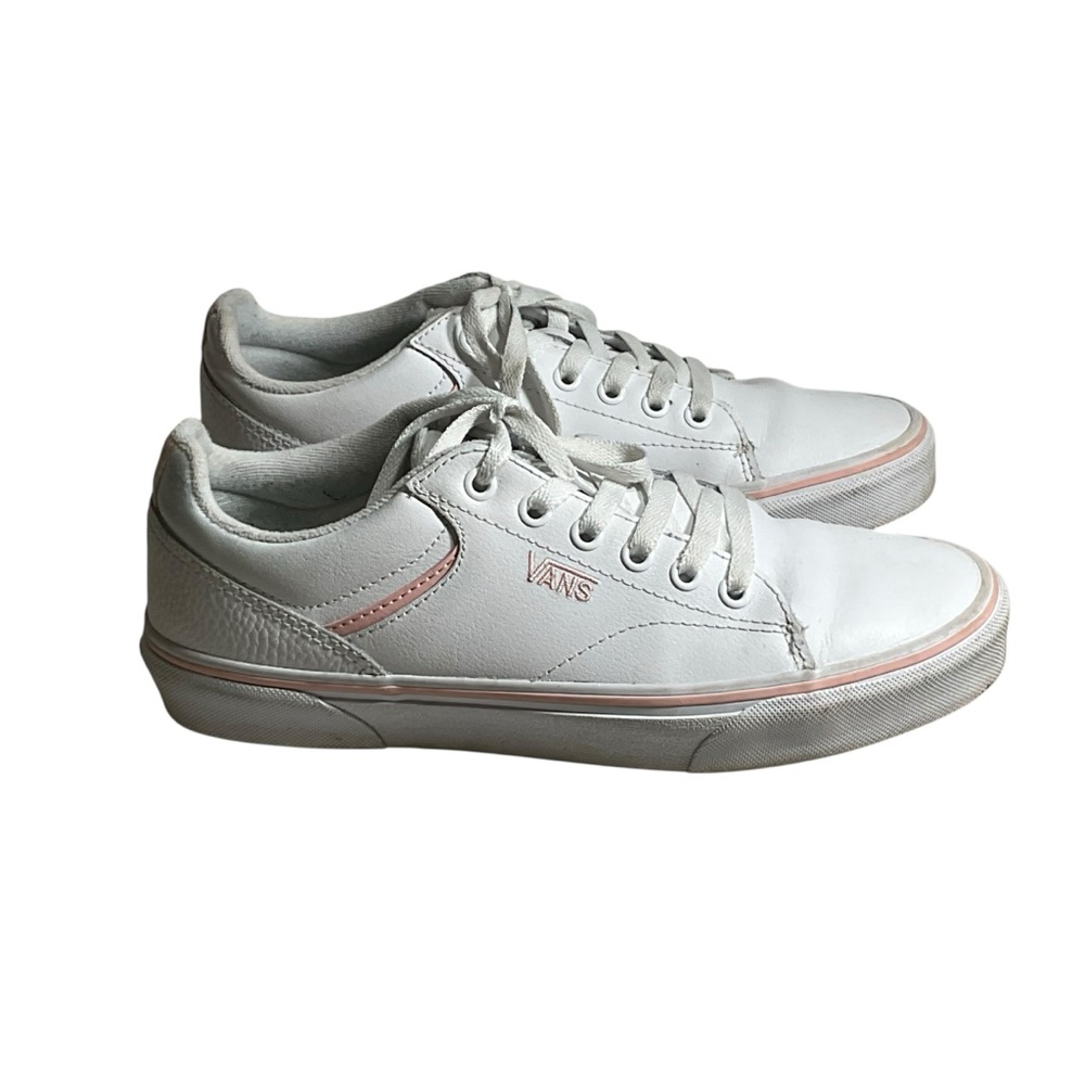 Vans Off The Wall women's white with pink leather sneakers. Size 9. - Picture 5 of 10